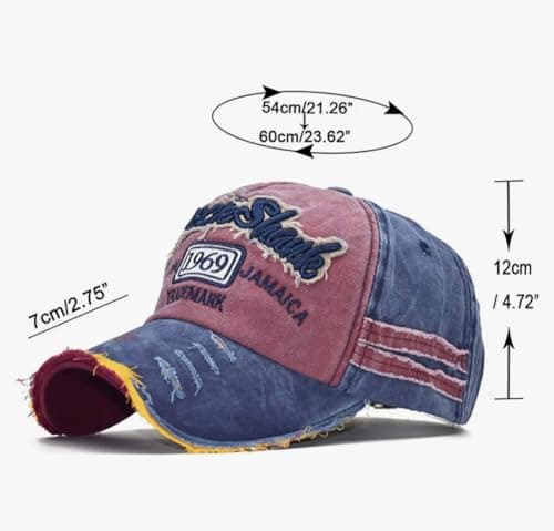 RebelBoat Unisex 1969 Denim Caps | Casual Sports Summer Outdoor Activities Cap for Men and Women | Denim Baseball Cap for Men | Embroidered Vintage Style | Adjustable Running Hat (Blue & Maroon) 5