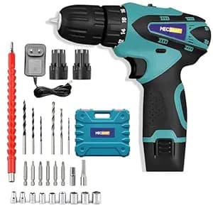 12V Li-ion Cordless Drill Machine | Screwdriver | Chuck 10mm | 1350RPM | Torque 18+1 | Pistol Grip | Spiral Drill | 24 Accessories drill bits in carrying tool kit