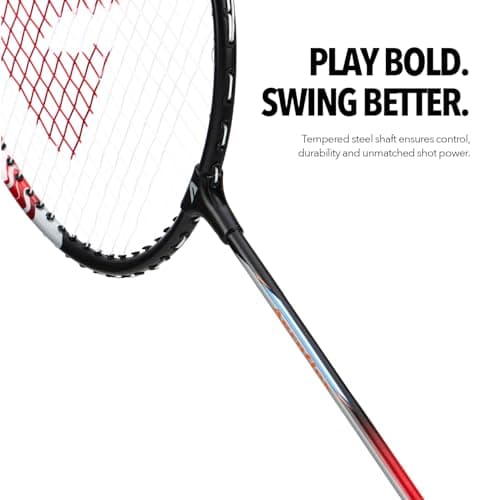 Boldfit Badminton Rackets Aluminium Badminton Racket with Full Cover Bag Standard Shuttle Bat Match Shuttle Bats Lightweight Badminton Shuttle Bat Aeroflex - Red Set 5