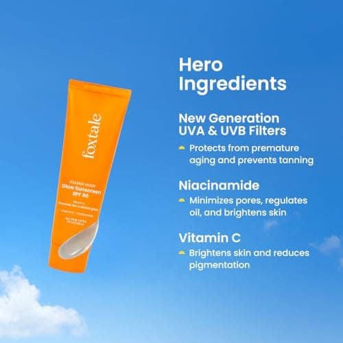 Foxtale Glow Sunscreen SPF 50 PA++++ with Vitamin C & Niacinamide, In-Vivo Tested, Sensitive-Skin Friendly, Made with 100% New-Gen Filters, Lightweight, Non-Greasy, No White Cast |For Men & Women| All 4