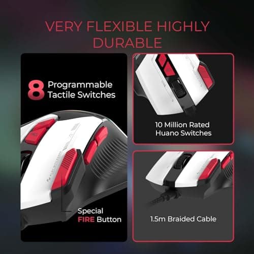 EvoFox Blaze Ultra Value 8 Button Programmable Gaming Mouse with 1000Hz Polling Rate | Gaming Grade DPI 200 to 12800 | Ultra-Responsive 7000fps | RGB Lights with Music sync Mode | Windows Software 3