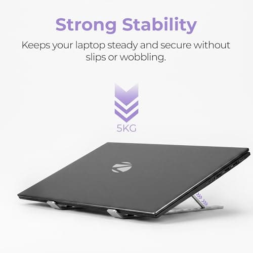 Zebronics NS2000 Plus Laptop Stand, Supports Up to 17-Inch Laptops, 5kg Load Capacity, 7-Level Adjustable Height, Ergonomic Foldable Design, Anti-Slip Silicone Pads (Silver) 4