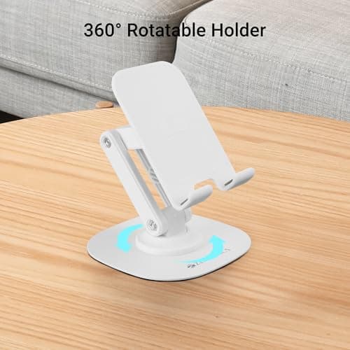 ZEBRONICS MTS200, Foldable Mobile Holder, Upto 9.6 inches, 360° Rotatable, Stepless Multi Angle Adjustment, Anti-Skid Base & Resting pad, Lightweight & Handy, Compatible with Mobile & Tablet (White) 3