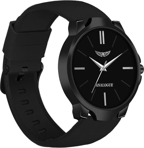Analogue Minimalist Slim Series Silicone Strap Clip Closure Casual Dial Boys Analog Watch for Men | ANLG-492-BLACK-BLACK-SC