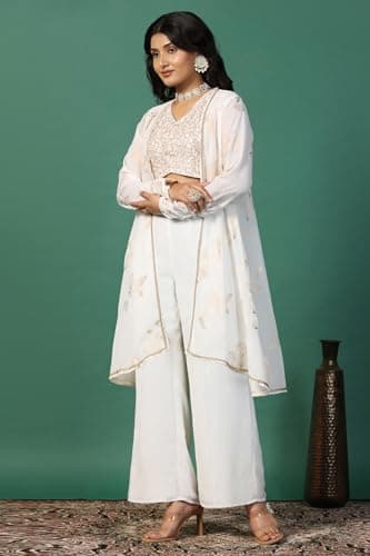 Jwalin Women Georgette Kurta Sets for Woman|Indo Western for Women (JW.FDWSET00415 WHT M_White_M) 5
