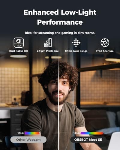 OBSBOT Meet SE Webcam AI-Powered 1/2.8" CMOS Sensor | 1080p@100fps, 720p@150fps | Auto Framing, Portrait, Group & Beauty Modes | HDR, Dual Native ISO | Grey 4