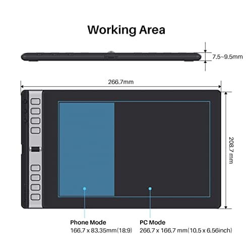 HUION Inspiroy 2 Large Drawing Tablet|Scroll Wheel |3-Set 8 Customized Keys| Battery- Free Stylus for Digital Art, Design, Sketch|10x6inch Graphics Tablet| Works with Mac, PC & Mobile|Black 3