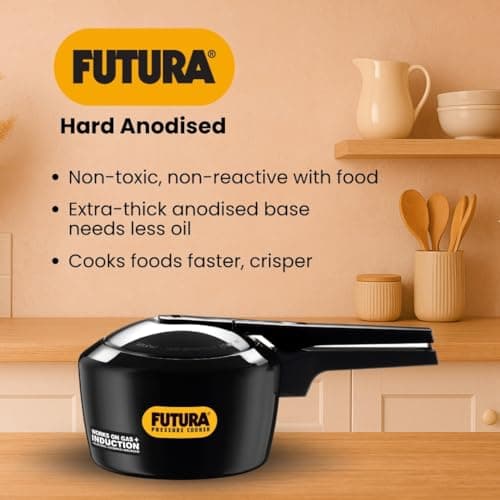 Hawkins Futura 2 Litre Pressure Cooker, Hard Anodised Inner Lid Pressure Cooker, Induction Cooker, Small Cooker, Black (IFP20) 2