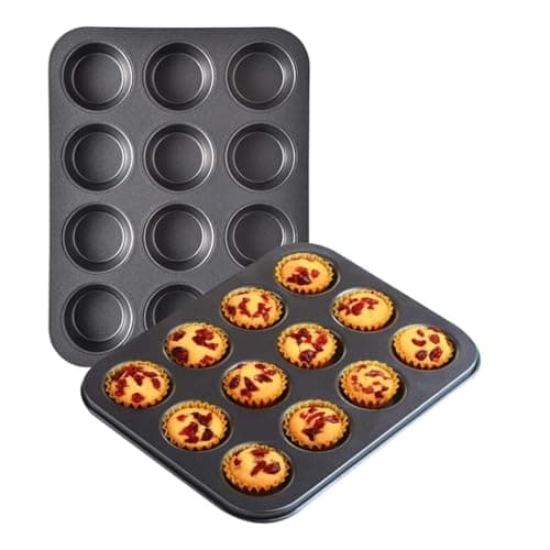 Royals Muffin Tray for Baking, BPA Free Non-Stick Carbon Steel Cupcake Tray, 446°F Heat Resistant & Easy to Clean, Microwave & OTG Oven Safe Cupcake Mould for Baking (12 Cavity)