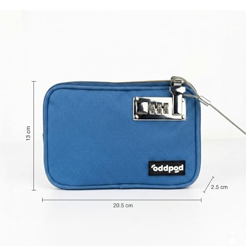 oddpod™ SecurePod Combination Lock Storage Pouch with Steel Tether for Valuables | Compact Lockable Organizer for Cash, Passport, Jewelry & Essentials for Home, Travel, Office & Everyday Use - Blue 3