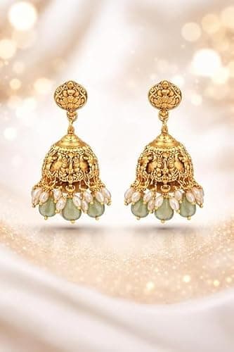 Visaga Aura Traditional Gold Plated Guttapusalu Necklace Set with Lakshmi Pendant,Lotus Design & Pearl Drops for Girls and Women | South Indian Temple Style Imitation Jewelry 3