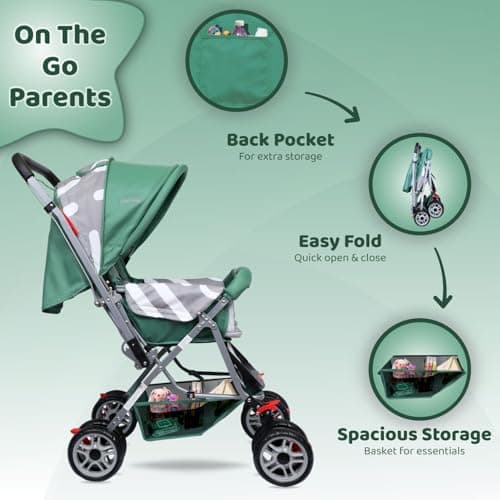 1st Step Yoyo Baby Stroller with 5 Point Safety Harness and Reversible Handlebar Stroller for Baby|Kids|Infants|New Born|Boys|Girls of 0 to 3 Years (Green) 4