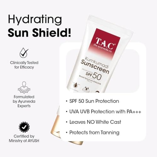 T.A.C - The Ayurveda Co. Kumkumadi Sunscreen SPF 50, Broad Spectrum UVA/UVB PA+++, Moisturising, All Skin Types, 50g 4