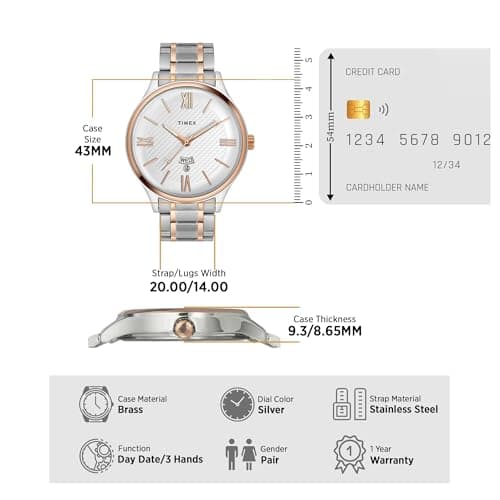 TIMEX Empera Round 43mm Silver Dial Analog Pair Watch - TW00PR285 3