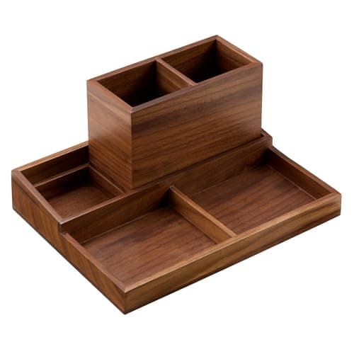 KORUA Walnut Desk Organizer for Office Wood Desk Organizer