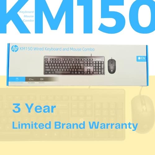 HP KM150 Wired Keyboard and Mouse Combo Full-Size Keyboard, 1600 DPI Ergonomic Optical Sensor Mouse, Instant USB Plug-and-Play, 12 Shortcut Keys, Adjustable Slope Keyboard (3-Years Warranty) 2