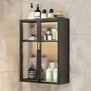 MIORAH Bathroom Storage Cabinet | Bathroom Accessories Set, Washroom Organiser Cabinet | 2 Layer, Space Saving Carbon Steel Shelf, Black, 40 Cm, Pack of 1