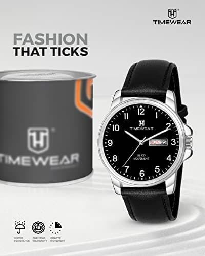 TIMEWEAR Analog New Track Number Dial Day Date Functioning Black Leather Strap Watch for Men 3