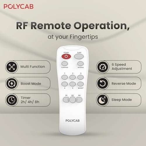Polycab Wizzy Plus 1200mm 5-Star BLDC, Remote Ceiling fan for Living Room| 55% Energy Saving, 100% Copper, High Air Delivery, Free Installation | 3+1 yr Warranty【Matt Black】 3