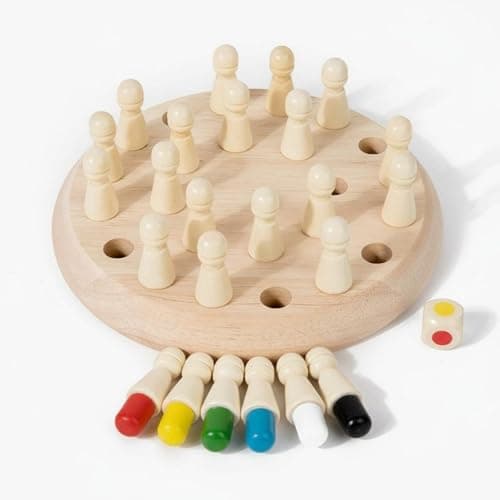 Bnf Parent-Child Interaction Wooden Memory Chess Family Fun Wooden Memory Chess Game Child-Centered Inspired Color Matching Board Game Polished Edges for Preschoolers