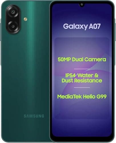 Samsung Galaxy A07 LTE (Green, 4GB RAM, 64GB Storage) | 50MP Dual Camera | 6.7 Inch HD+ Display | 90Hz Refresh Rate | MediaTek Helio G99 (6nm) | IP54 | 6 Gen OS Upgrade and Security Update