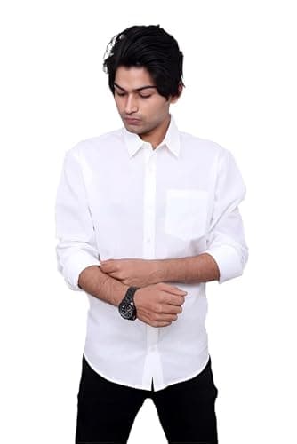 Labnin India, Men's White Full Sleeve Cotton Linen Premium Shirt for Formal/Casual