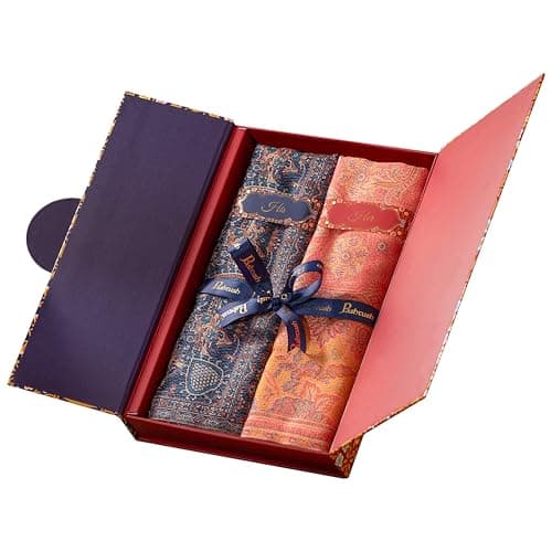 Pashtush His And Her Set Of Jamawar Stole and Shawl, Premium Gift Box Packaging, Navy Blue and Peach