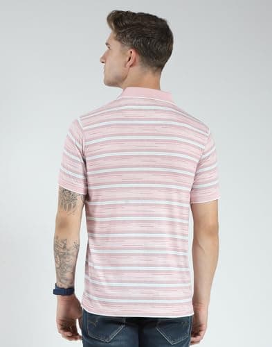 Monte Carlo Men's Regular Fit Striped Polo T-Shirt | Half Sleeve | Collared Neck | Casual Wear T Shirt for Men's Peach M (Pack of 1) 4