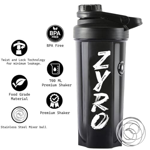 Zyro Bolt Gym Shaker Bottle 700ml, for Protein Shake 100% Leakproof Guarantee Protein Shaker/Sipper Bottle, Ideal For Protein, Pre Workout And BCAAs & Water BPA Free (Black, Pack of 1) 3