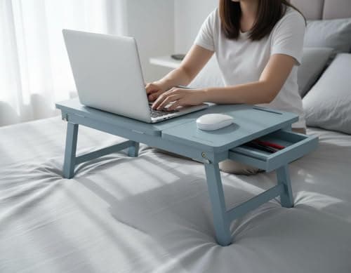 Intrahuas Wood Extra Large Multi Tasking Height Adjustable Foldable Portable Laptop Table, Activity Table/Study Table/Writing Study On Bed Table for Home(Blue)