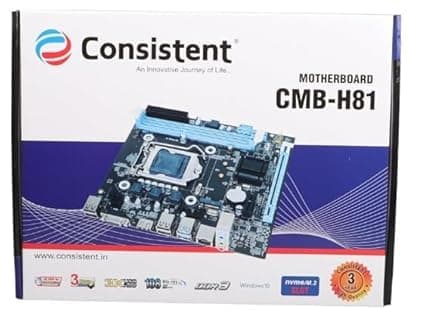 Consistent H-81 Motherboard 4th Gen i3, i5, i7, DDR3 Slots for RAM, with GMA 950 Graphic Card, Motherboard with Sound Card, SATA 2&3, 3Y Warranty 4