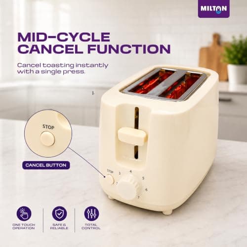 Milton Bread Toaster 2 Slice Auto Pop Up | 7 Level Heating Modes 750 Watts| Auto Shut Off | Removable Crumb Tray | Matt White 4