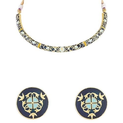 VOYLLA Tahira Bird and Floral Motifs Gold Necklace Set for Women