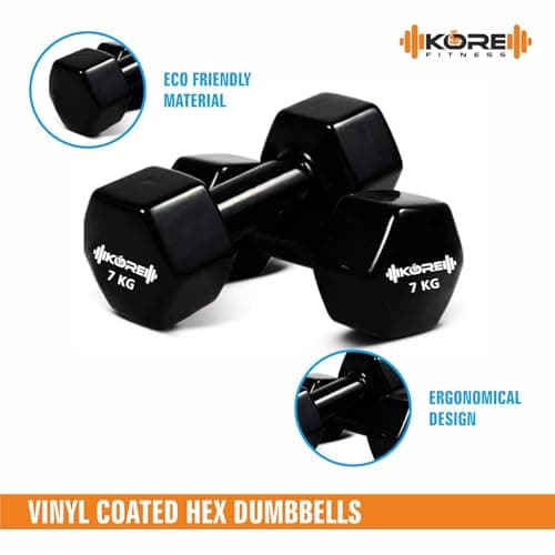 Kore Professional Vinyl 7 Kg (Set of Two) Dumbbells Home Gym Exercise Equipment for Men & Women, Vinyl Coated Hexa (Multicolor) 3