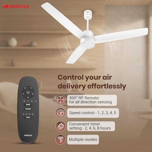 Havells EPIC BLDC Ceiling Fan 1200mm, 380 RPM, Savings upto 65%, Reverse Rotation, 4 Modes (Boost, Sleep, Breeze, Mop), Low Wattage 30W, Low Noise, Air Flow:225 CMM, 3 Year Warranty, Elegant White 2