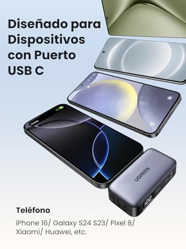 UGREEN 5000mAh Power Bank Built-in USB C Port, Portable Charger 22.5W Fast Charging with Stand, LED Display, Portable Battery Compatible with iPhone 15 iPad Pro Galaxy Pixel Black 5