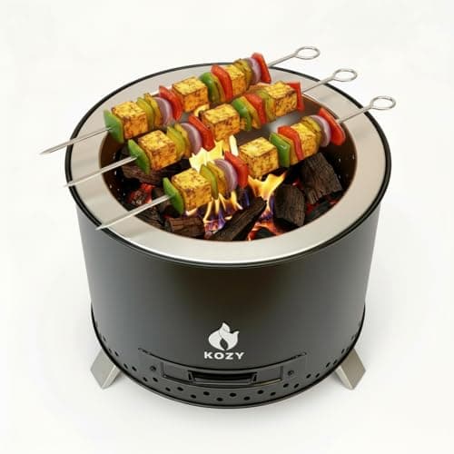 KOZY Radiance 15” Smokeless Fire Pit | 304 Stainless Steel Outdoor BBQ Grill, Bonfire with 360° Airflow | Portable Wood Burning Firepit for Balcony Patio Backyard and Camping