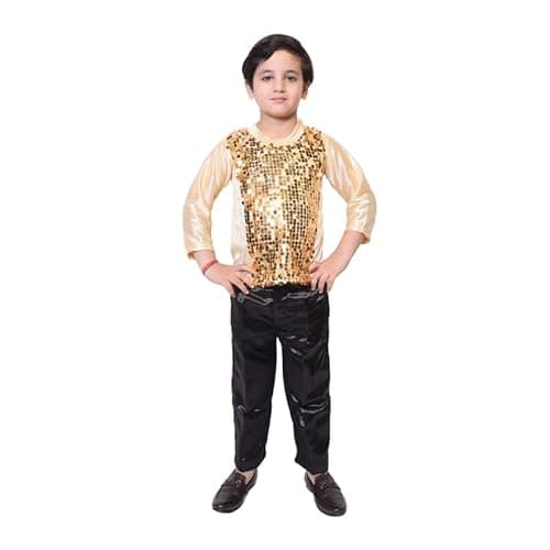 Kaku Fancy Dresses Golden Lycra T-Shirt for Kids, Dance Costume for Boy & Girls - Golden, 3-4 Years