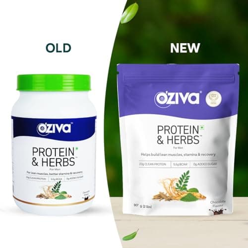 OZiva Protein & Herbs for Men (Chocolate) I Muscle Building, Stamina & Recovery | Clean Protein, Shatavari, Green Tea I No Added Sugar, 4lbs (Pack of 2) 2
