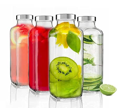 castanea Glass Water Bottle with Leak-Proof Airtight Stainless Steel Lid for Water, Smoothie, Juices - Reusable Travel Glass Drinking Fridge Bottles - 1000ml (2) 2