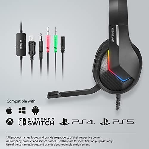 Ant Esports H1100 Pro RGB Wired Over Ear Gaming Headphones with Mic for PC / PS4 / PS5 / Xbox One / Switch1, Carbon Black 5