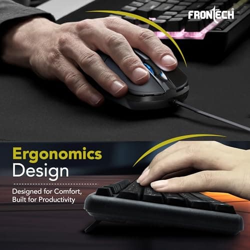 FRONTECH Wired USB Keyboard and Mouse Combo with 104 Keys, 3-Button Mouse, and 1000 DPI Optical Sensor.(KB-0012) 3