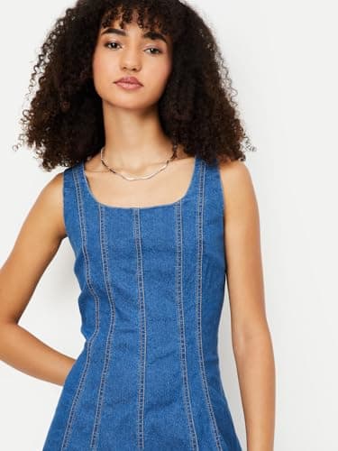 Max Women Panelled Denim Dress(Blue_L) 3