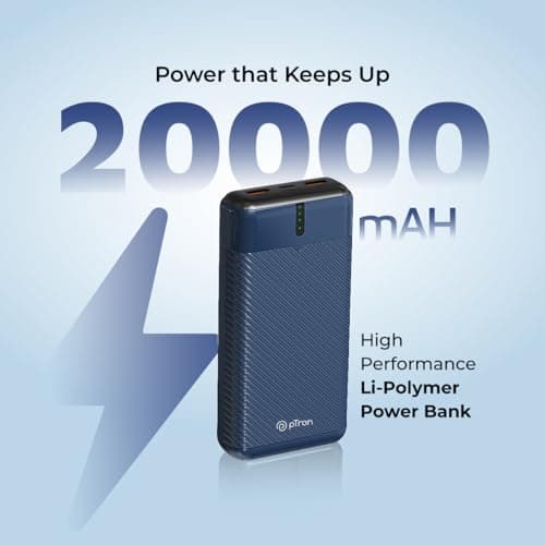 pTron Dynamo Surge 20000mAh 22.5W Fast Charging Power Bank, Supports VOOC/Wrap/Dash USB Charging, 20W PD Fast Charging, 3 Outputs, 1 Input & Multiple Layers of Protection,USB Type-C Input (Blue) 3