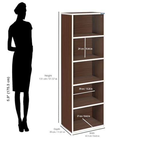 Nilkamal Halo 5 Tier Engineered Wood Free Standing Book Shelf Cabinet with Open Shelf | 1 Year Warranty | Legno Oak 2