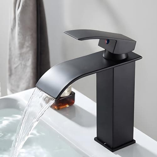 24x7 eMall Waterfall Black Basin Tap Faucet Mixer for Bathroom Toilet Wash Basins Hot and Cold Water Small Matt Black, SS Material, 7 Inches Height