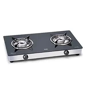 Glen Glass Top LPG Gas Stove 2 Burner 60 cm | Aluminum Alloy Burners | 360° Swivel Nozzle | Stainless Steel Drip Tray | Manual Ignition | 2-Year Warranty, Black