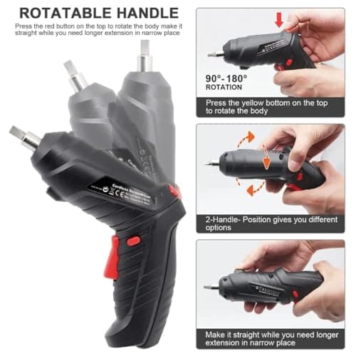 SNEL Cordless Power Screwdriver with Rotatable Handle, 90-180 Degree Rotation, Complete Accessory Kit with Carrying Case 2