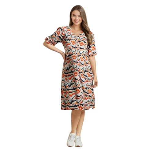 MomToBe Women's Maternity Dress Cotton Feel | Knee Length Pregnancy & Feeding Dress with Zippers | Baby Shower & Nursing Gown for Women (Cream ; XX-Large)