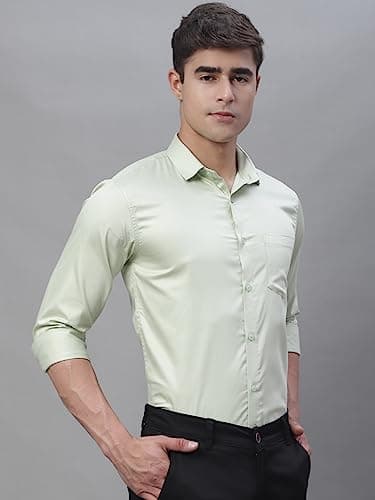 Majestic Man Slim Fit Satin Cotton Formal Shirt for Men (Large, Light Green) 3
